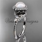14kt white gold pearl, diamond leaf and vine, halo engagement ring VFP301008
