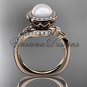 14kt rose gold pearl, diamond leaf and vine, halo engagement ring VFP301008