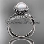 Platinum pearl, diamond leaf and vine, halo engagement ring VFP301008