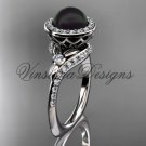 14kt white gold pearl, diamond leaf and vine, halo engagement ring VFBP301008