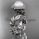 14kt white gold pearl, diamond leaf and vine halo engagement ring VFP301007