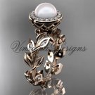 14kt rose gold pearl, diamond leaf and vine halo engagement ring VFP301007