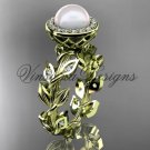 14kt yellow gold pearl, diamond leaf and vine halo engagement ring VFP301007