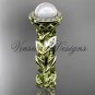 14kt yellow gold pearl, diamond leaf and vine halo engagement ring VFP301007