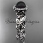 Platinum  pearl, diamond leaf and vine halo engagement ring VFBP301007