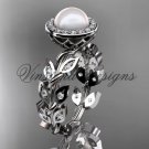 14kt white gold pearl, diamond leaf and vine engagement ring VFP301006