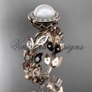 14kt rose gold pearl, diamond leaf and vine engagement ring VFP301006