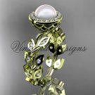 14kt yellow gold pearl, diamond leaf and vine engagement ring VFP301006