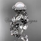 Platinum  pearl, diamond leaf and vine engagement ring VFP301006