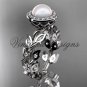 Platinum pearl, diamond leaf and vine engagement ring VFP301006