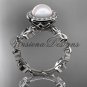 Platinum pearl, diamond leaf and vine engagement ring VFP301006