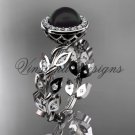 14kt white gold pearl, diamond leaf and vine engagement ring VFBP301006