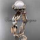 14kt rose gold pearl, diamond leaf and vine engagement ring VFP301004