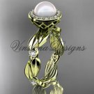 14kt yellow gold pearl, diamond leaf and vine engagement ring VFP301004