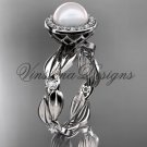 Platinum  pearl, diamond leaf and vine engagement ring VFP301004