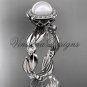 Platinum pearl, diamond leaf and vine engagement ring VFP301004