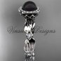 14kt white gold pearl, diamond leaf and vine engagement ring VFBP301004