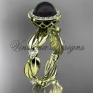 14kt yellow gold pearl, diamond leaf and vine engagement ring VFBP301004