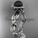 Platinum  pearl, diamond leaf and vine engagement ring VFBP301004