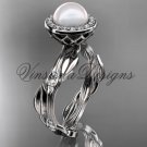 14kt white gold diamond leaf and vine, pearl engagement ring VFP301002