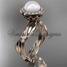 14kt rose gold diamond leaf and vine, pearl engagement ring VFP301002