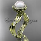 14kt yellow gold diamond leaf and vine, pearl engagement ring VFP301002