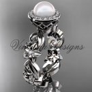 14kt white gold diamond leaf and vine, flower, pearl, halo wedding ring, engagement ring VFP301001