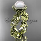 14kt yellow gold diamond leaf and vine, flower, pearl, halo wedding ring, engagement ring VFP301001
