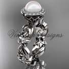 Platinum  diamond leaf and vine, flower, pearl, halo wedding ring, engagement ring VFP301001