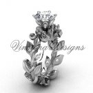 Platinum  diamond leaf and vine, Fleur de Lis, Moissanite engagement ring VD208124