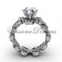 Platinum diamond leaf and vine, Fleur de Lis, Moissanite engagement ring VD208124