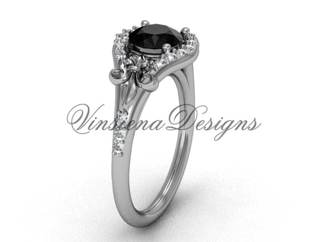 Platinum  diamond Fleur de Lis, eternity, Black Diamond engagement ring VD208126