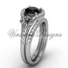 14kt white gold diamond Fleur de Lis, engagement ring, Black Diamond engagement set VD208126S