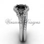14kt white gold diamond Fleur de Lis, engagement ring, Black Diamond engagement set VD208126S