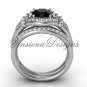 14kt white gold diamond Fleur de Lis, engagement ring, Black Diamond engagement set VD208126S