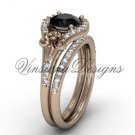 14kt rose gold diamond Fleur de Lis, engagement ring, Black Diamond engagement set VD208126S