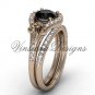 14kt rose gold diamond Fleur de Lis, engagement ring, Black Diamond engagement set VD208126S