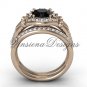 14kt rose gold diamond Fleur de Lis, engagement ring, Black Diamond engagement set VD208126S