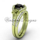 14kt yellow gold diamond Fleur de Lis, engagement ring, Black Diamond engagement set VD208126S