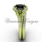 14kt yellow gold diamond Fleur de Lis, engagement ring, Black Diamond engagement set VD208126S