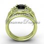 14kt yellow gold diamond Fleur de Lis, engagement ring, Black Diamond engagement set VD208126S