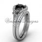 Platinum diamond Fleur de Lis, engagement ring, Black Diamond engagement set VD208126S