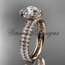 14k rose gold engagement ring, wedding band, engagement set, "Forever One" Moissanite VD10082S
