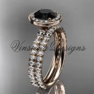 14k rose gold engagement ring, wedding band, engagement set, Black Diamond VD10082S