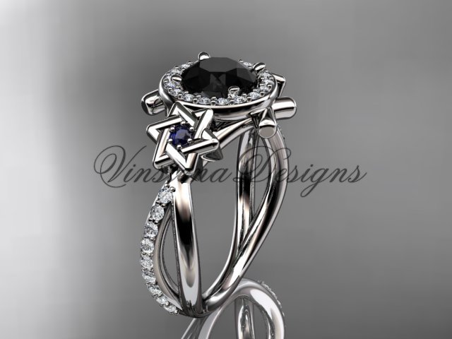 14kt white gold diamond, Star of David ring, engagement ring, enhanced Black Diamond VH10012