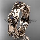 14kt rose gold Star of David ring, jewish ring, leaf and vine wedding band VH10014B