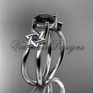 14kt white gold, Star of David, jewish ring, engagement ring, enhanced Black Diamond VH10017