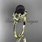 14kt yellow gold diamond, Star of David jewish ring, engagement ring, Cultured Pearl VHBP10015
