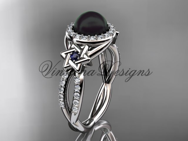Platinum, diamond, Star of David jewish ring, engagement ring, Cultured Pearl VHBP10016