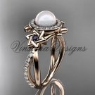 14kt rose gold diamond, Star of David ring, jewish ring, engagement ring, Cultured Pearl VHP10012